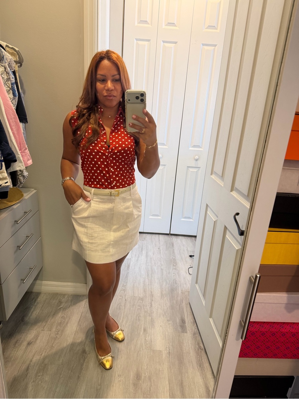 Calvin Klein Cream Mini Skirt with Belt Detail